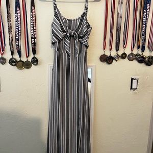 White black striped long dress